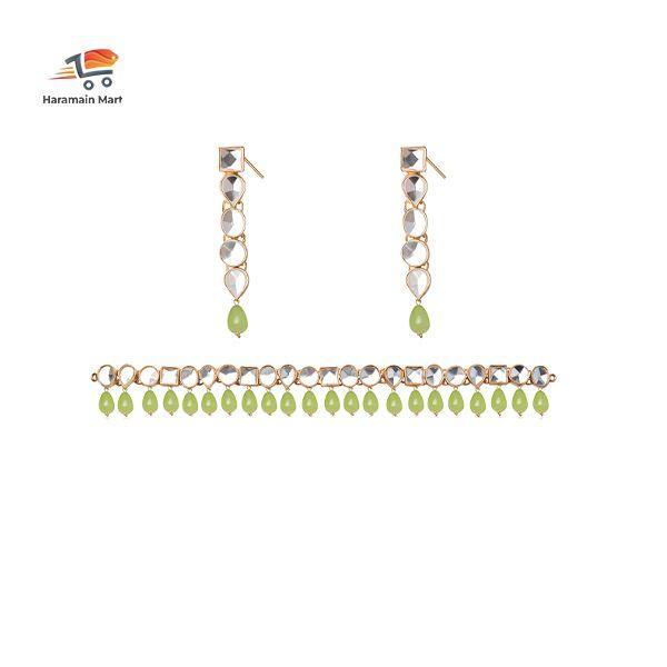 Kundan Wedding Party Wear Stylish Necklace Jewellery Set for Women (Vintage Jade)