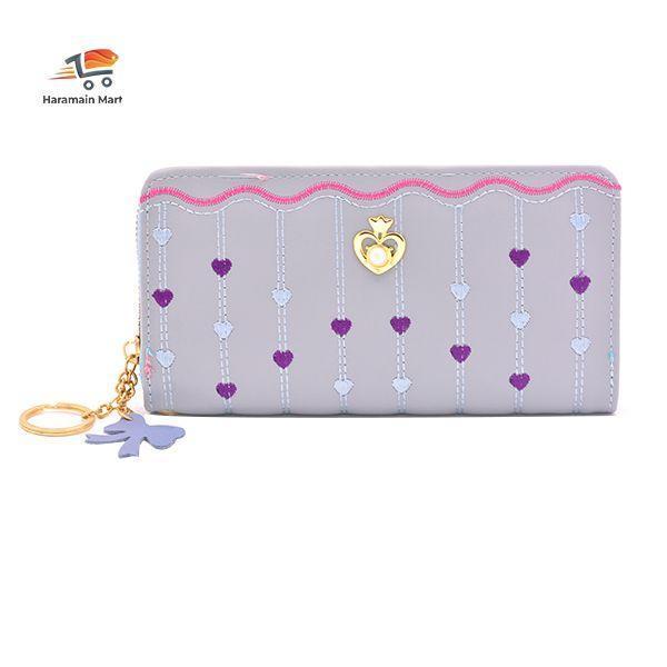 New Women's Long Wallet Large Capacity Zipper Clutch with Golden heart brooch