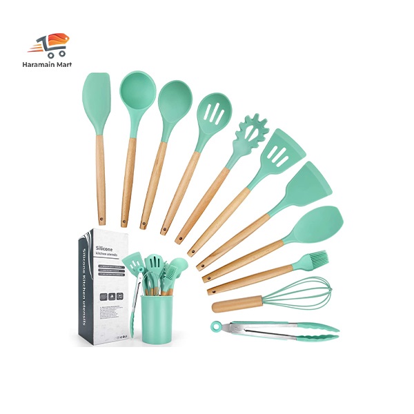 12pcs Silicone Utensil Set With Wooden Handle