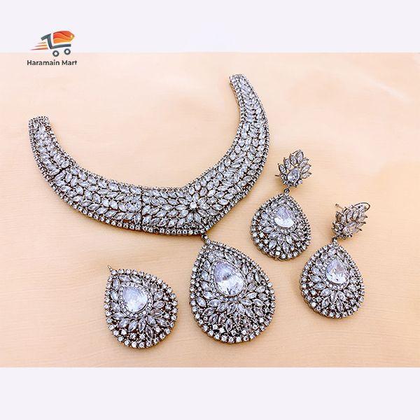 Earings & Tikka, Jewellery,  Silver Choker Set, Unique Design Fancy Earrings With Tikka Jewellery Set.