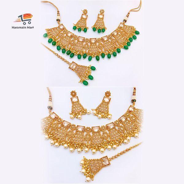 Kundan Choker Necklace, Beautiful Indian Traditional Bollywood Jaipuri Style Kundan Bridal Pearl Beaded Jewelry Set, Cho