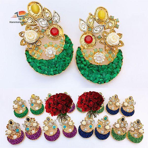 Kundan Flower Earrings, Plated Sterling Silver Cubic Stud Earrings, Earing, Studs.