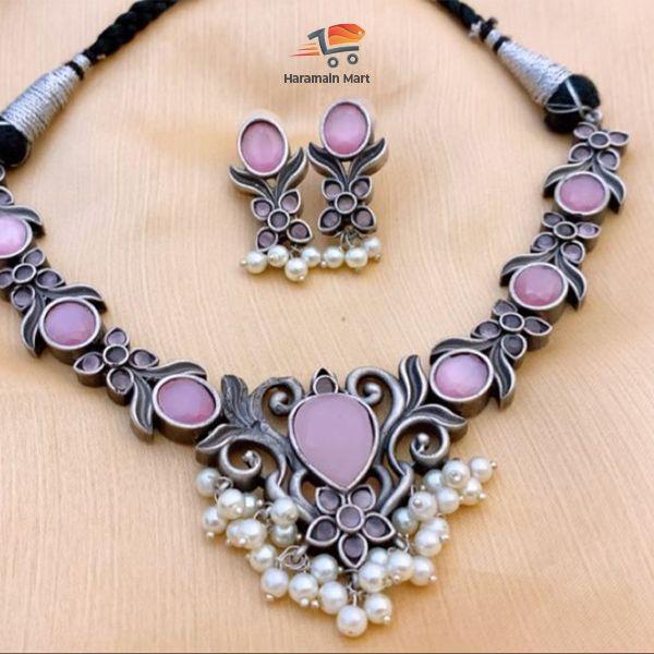 Oxidised Silver Plated Handmade Long Chain Jhumka, Jhumki Light weight Stone, Earrings For women.