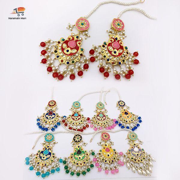 Metal Golden Plated Dangler Earring, Multiple colour Earring, Long Chain Drop Earring, Glaze Earring, Red Burgundy Earri